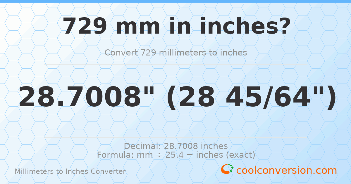 729 mm to inches — 28.7008"