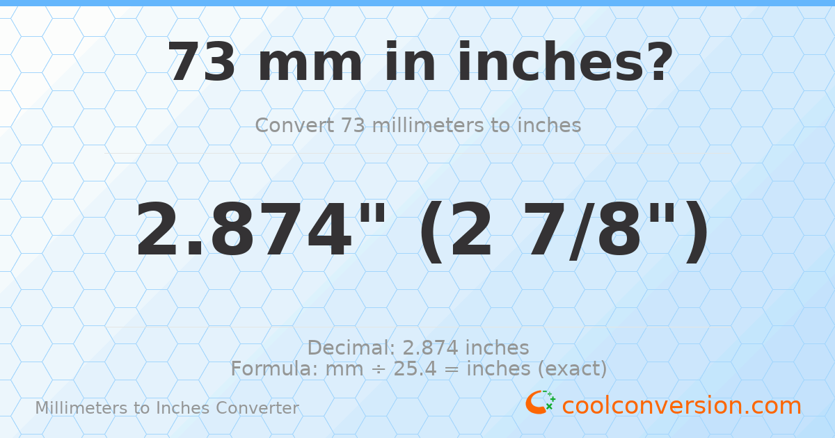 73 mm to inches — 2.874"