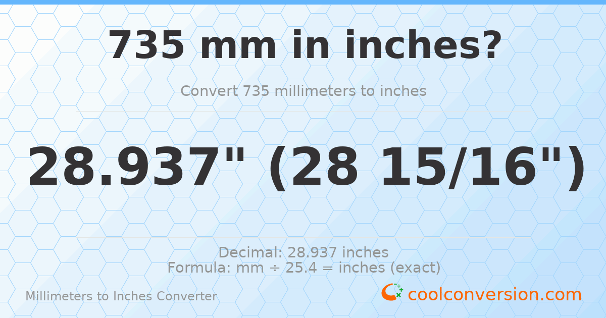 735 mm to inches — 28.937"