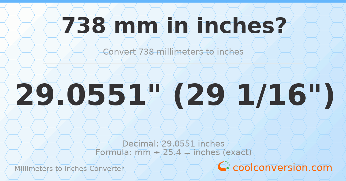738 mm to inches — 29.0551"