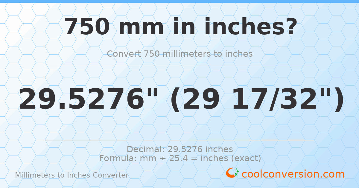 750 mm to inches — 29.5276"