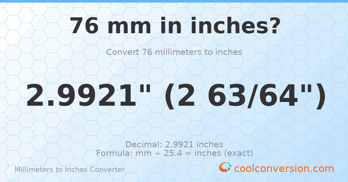76 mm to inches — 2.9921"
