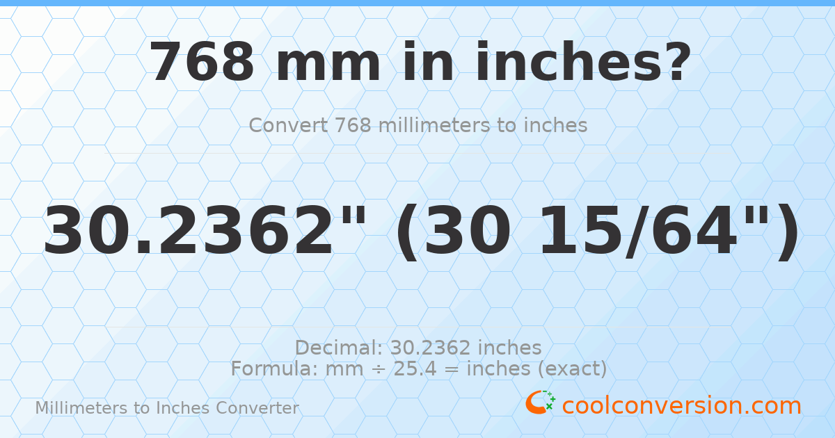 768 mm to inches — 30.2362"