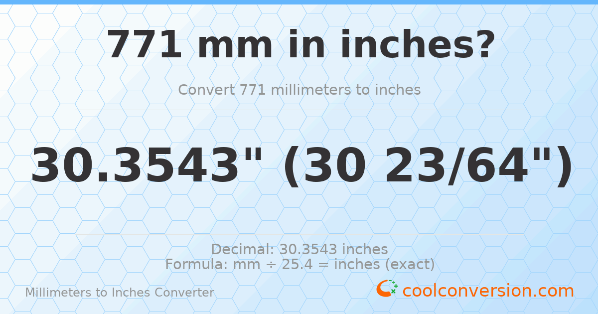 771 mm to inches — 30.3543"
