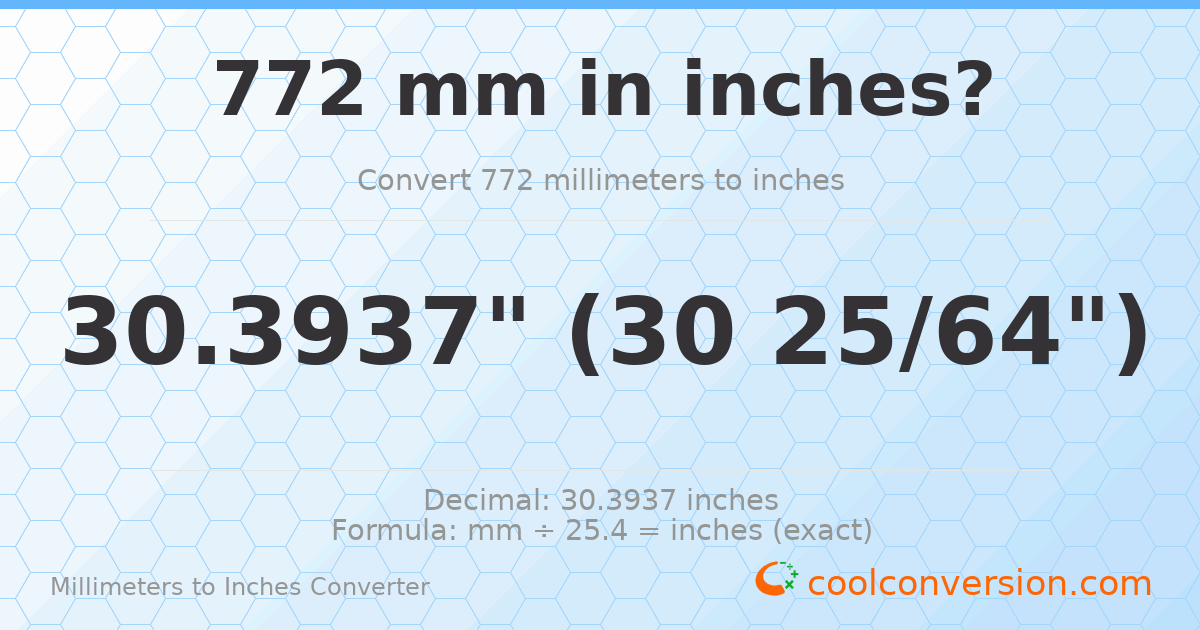 772 mm to inches — 30.3937"