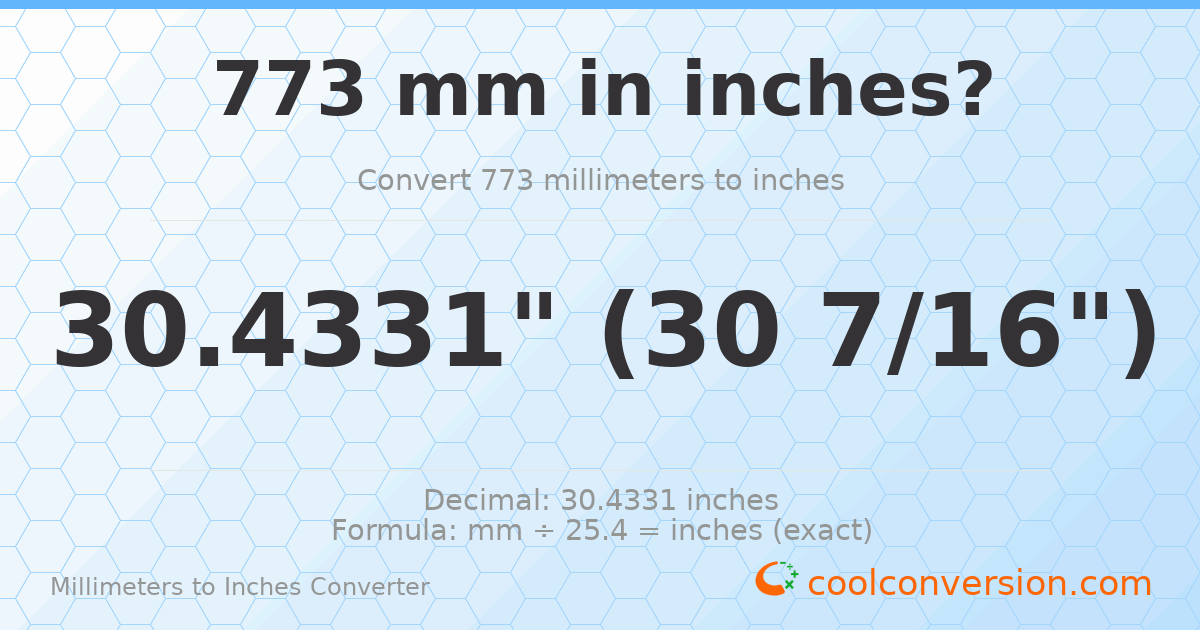 773 mm to inches — 30.4331"