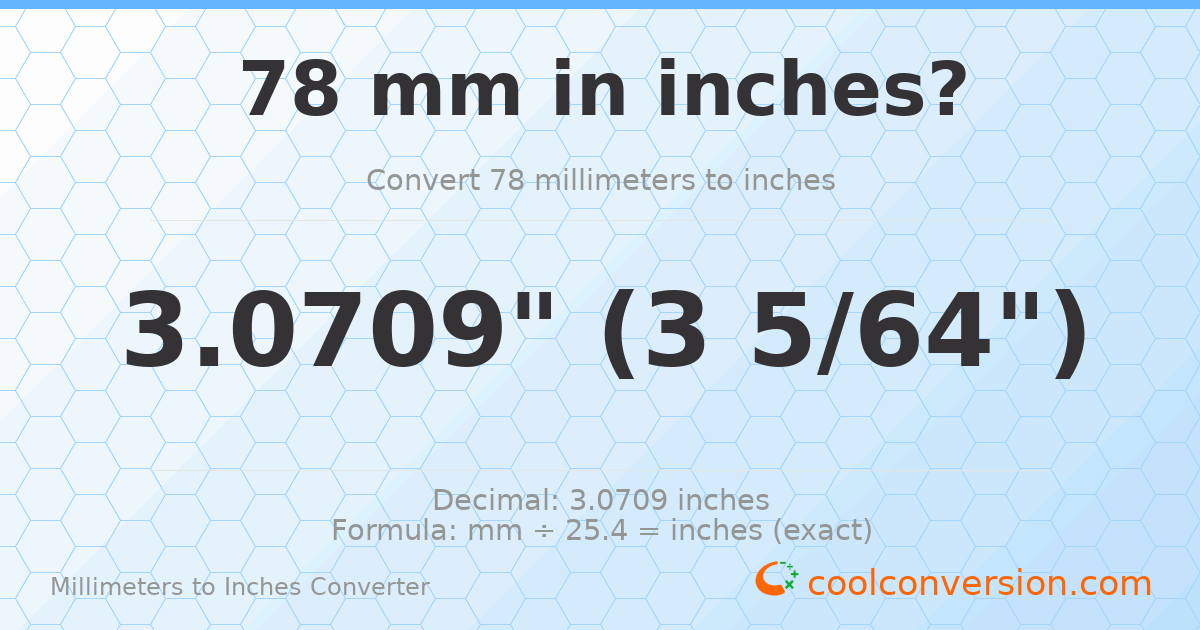 78 mm to inches — 3.0709"
