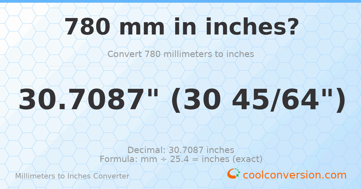 780 mm to inches — 30.7087"