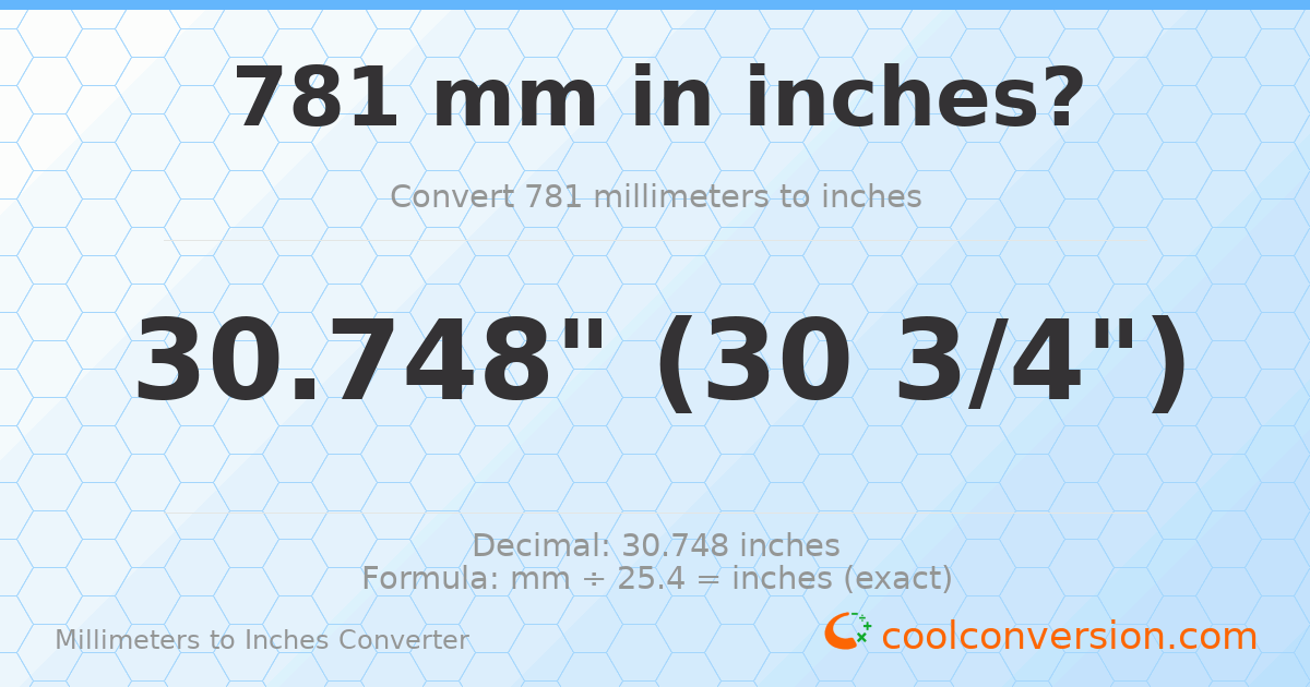 781 mm to inches — 30.748"
