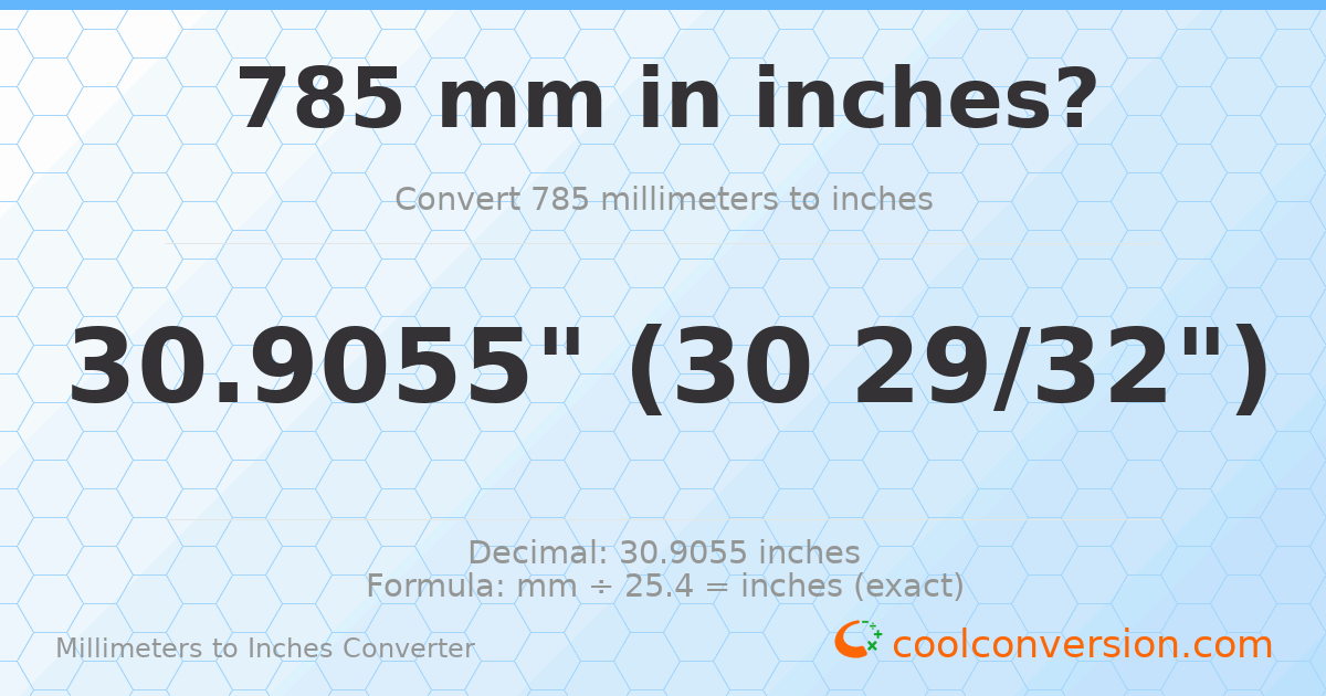 785 mm to inches — 30.9055"