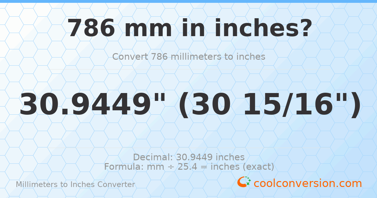 786 mm to inches — 30.9449"