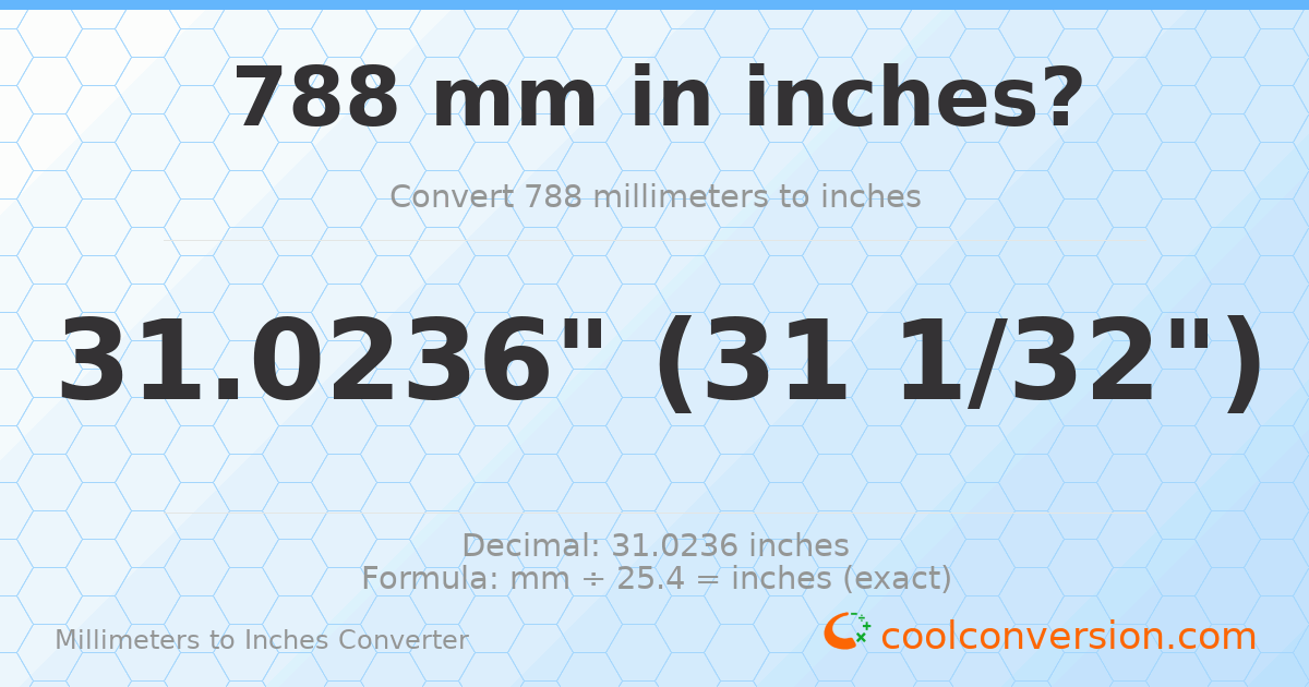788 mm to inches — 31.0236"