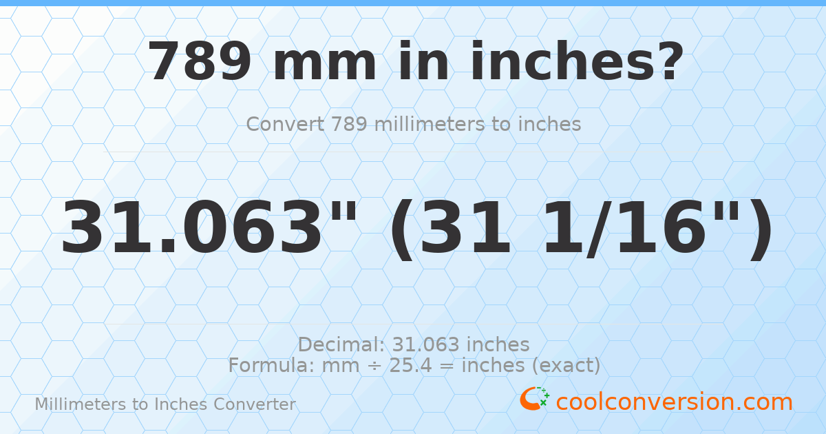 789 mm to inches — 31.063"