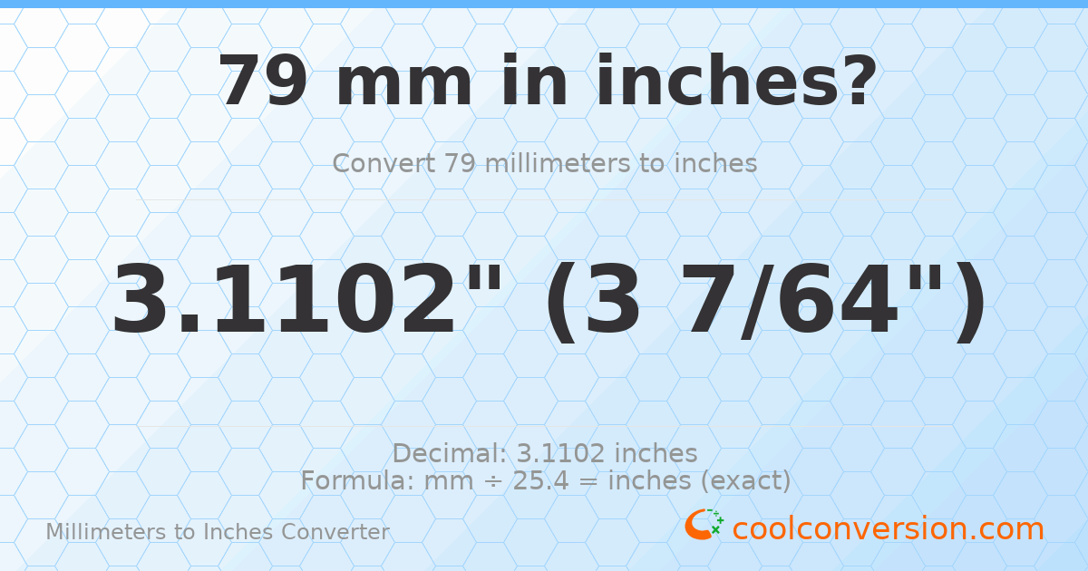79 mm to inches — 3.1102"