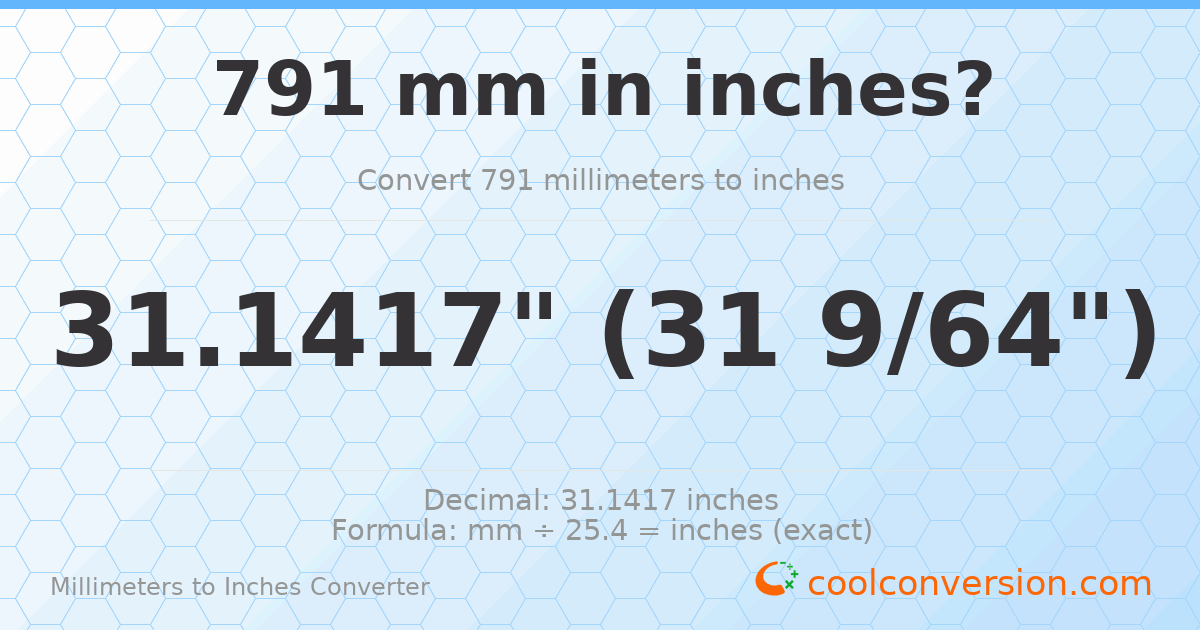 791 mm to inches — 31.1417"