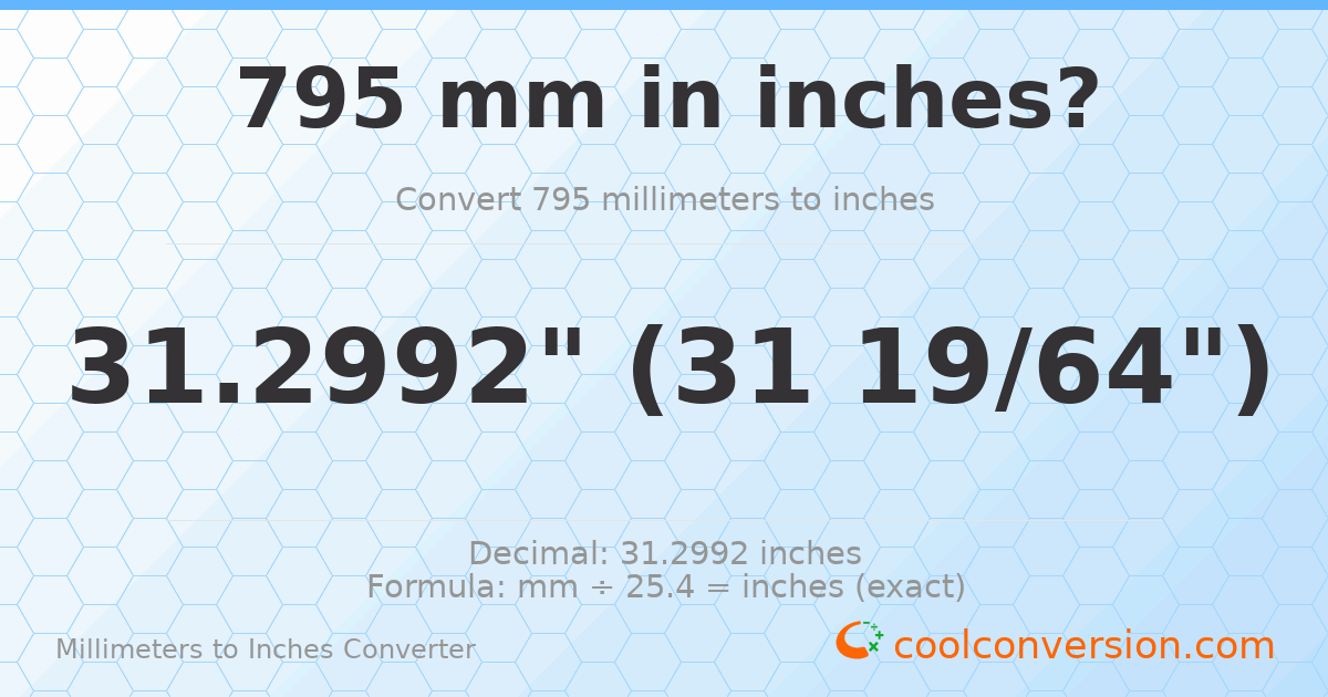 795 mm to inches — 31.2992"