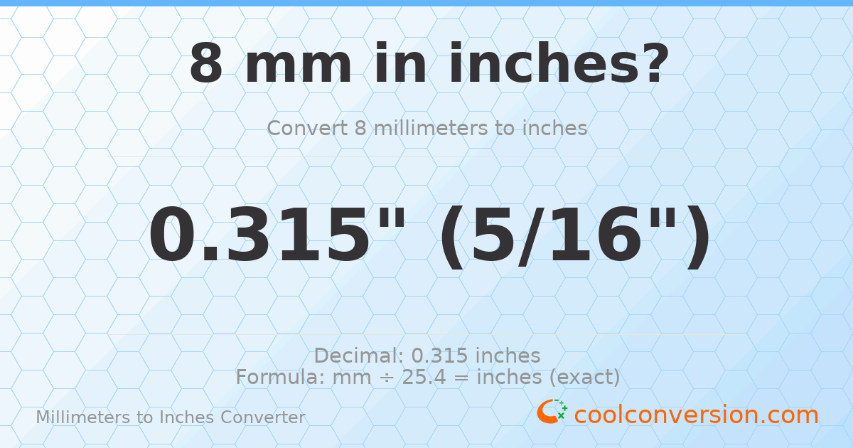 8 mm to inches — 0.315"