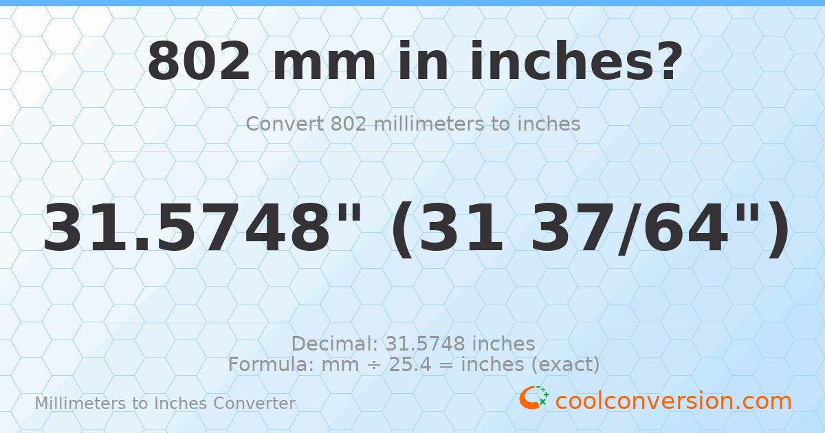 802 mm to inches — 31.5748"