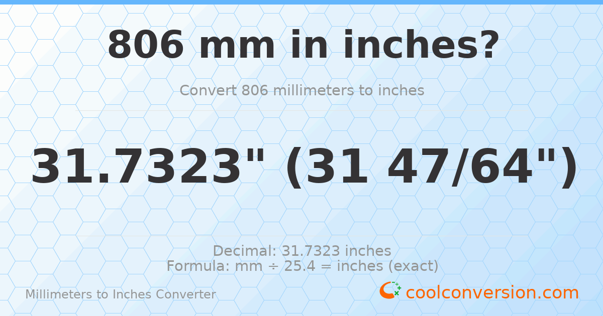 806 mm to inches — 31.7323"