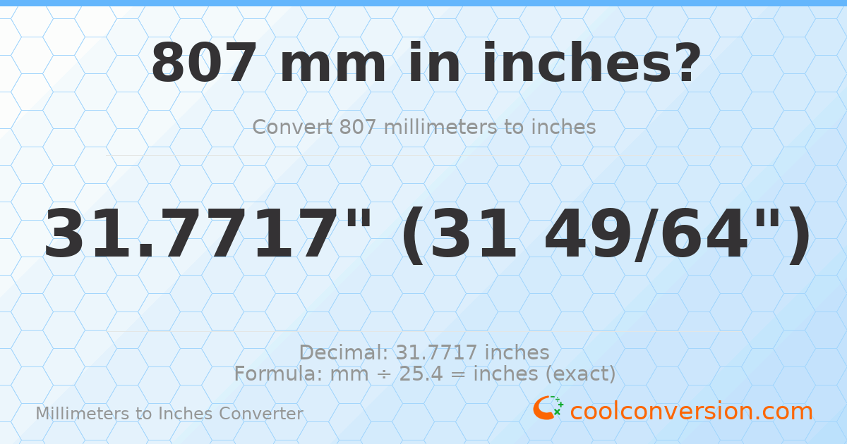 807 mm to inches — 31.7717"