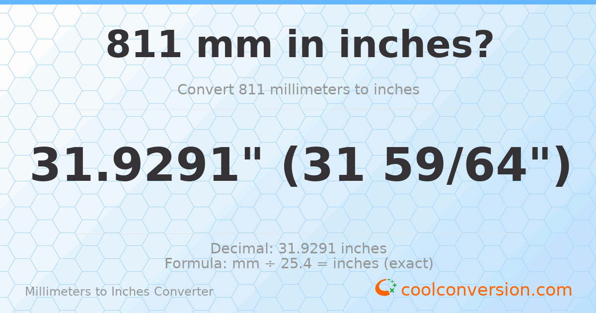 811 mm to inches — 31.9291"
