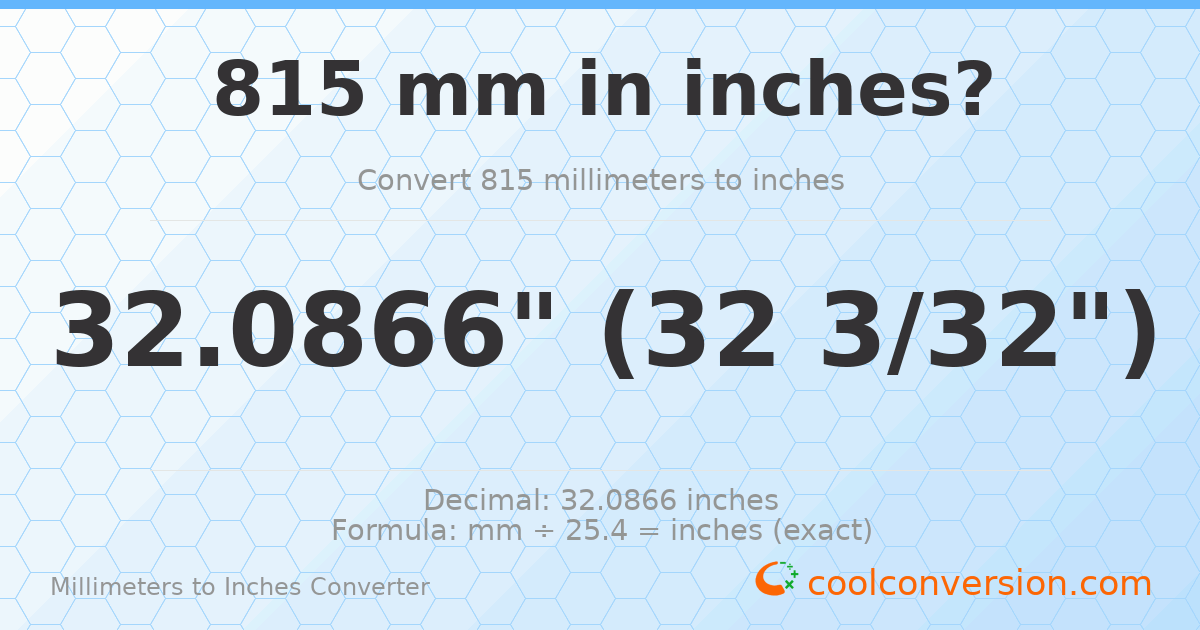 815 mm to inches — 32.0866"