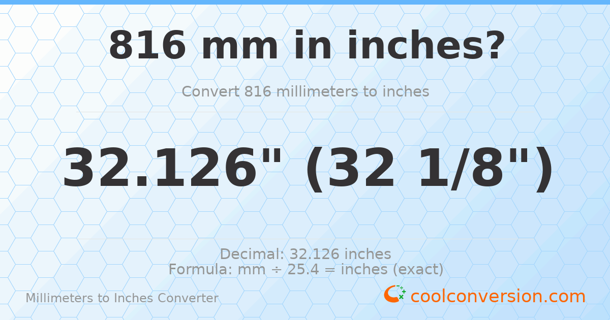 816 mm to inches — 32.126"