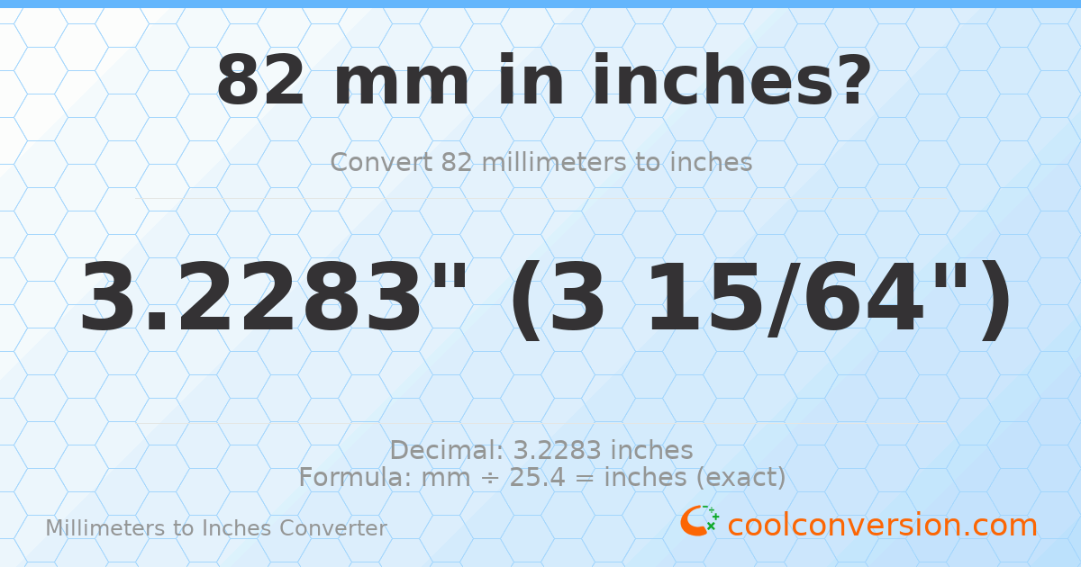 82 mm to inches — 3.2283"