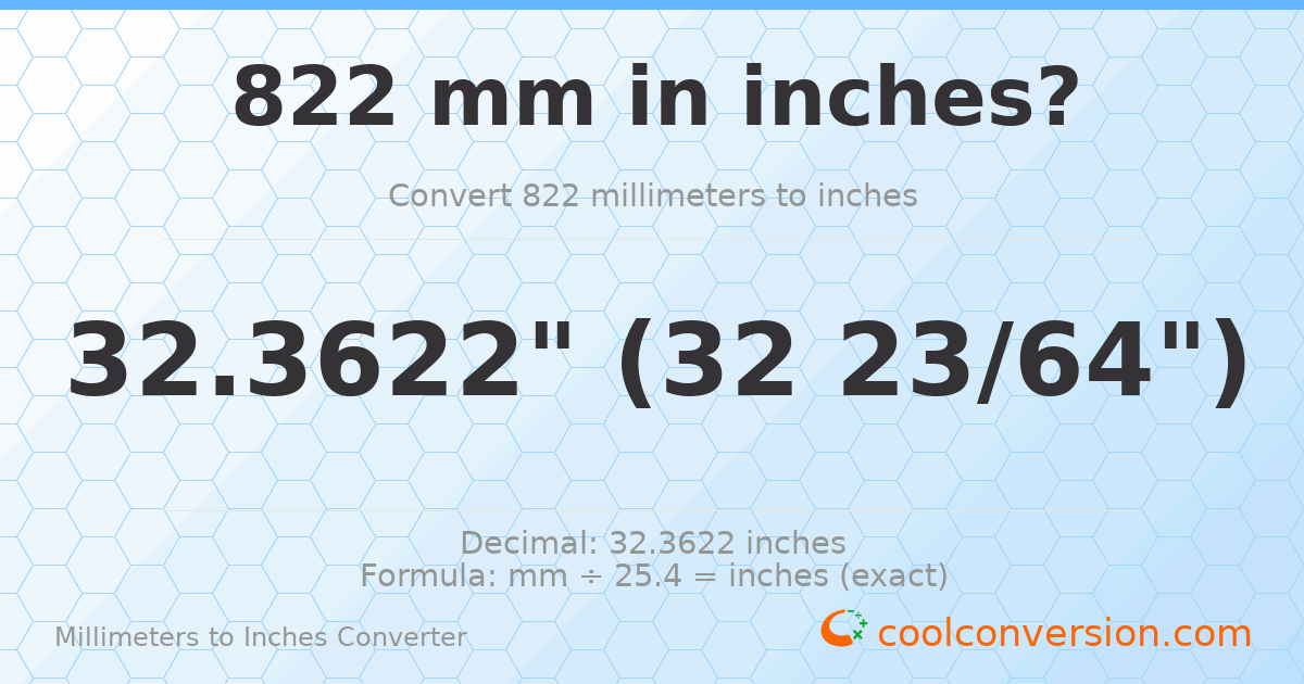 822 mm to inches — 32.3622"