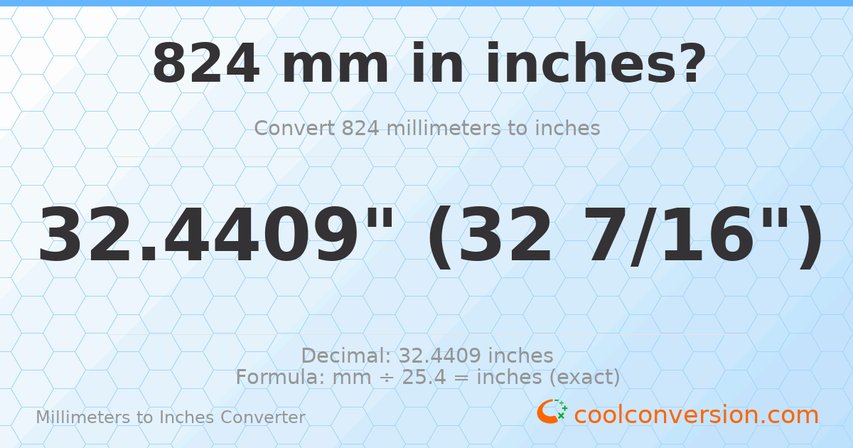 824 mm to inches — 32.4409"