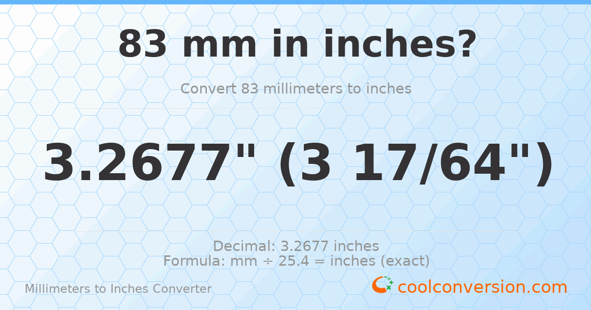 83 mm to inches — 3.2677"