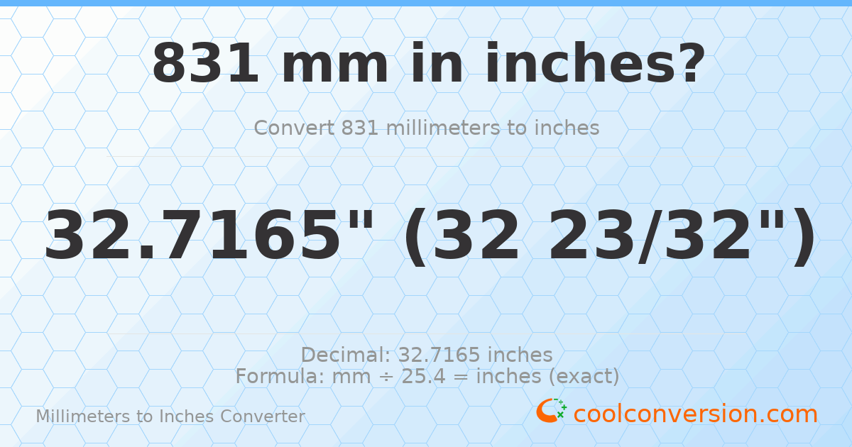 831 mm to inches — 32.7165"