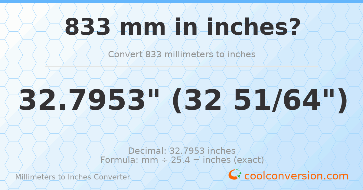 833 mm to inches — 32.7953"