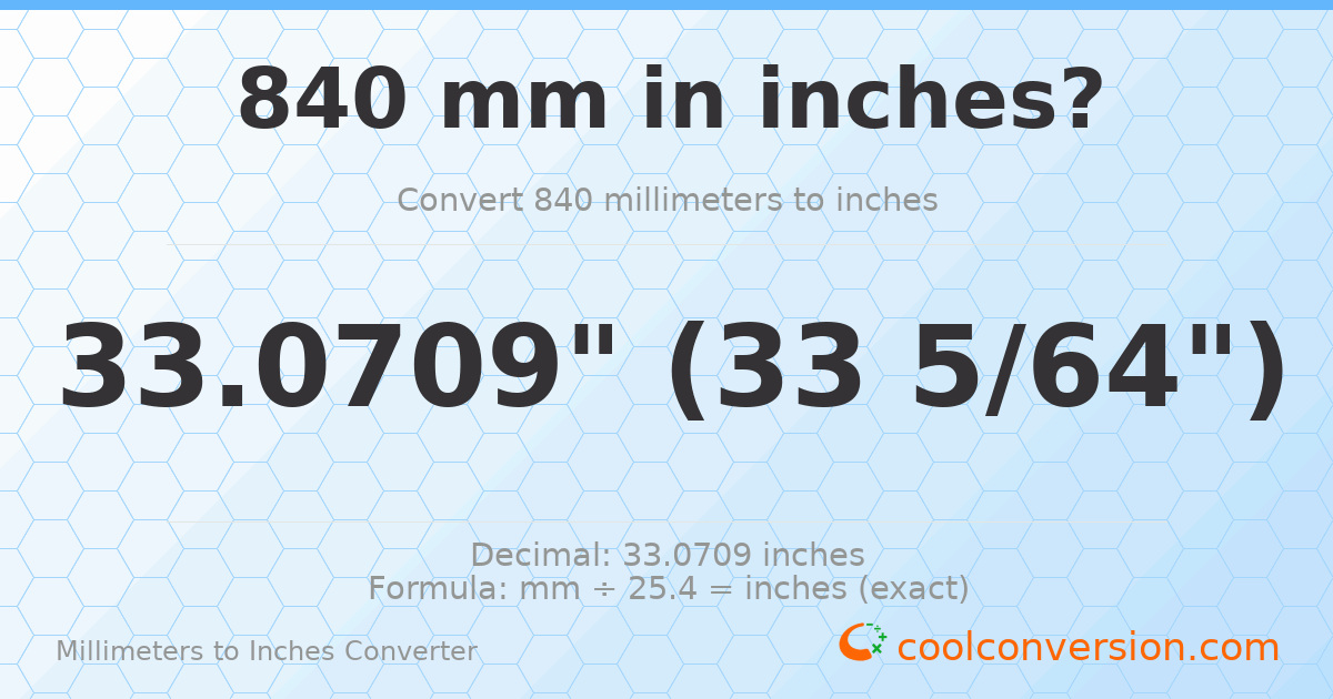 840 mm to inches — 33.0709"