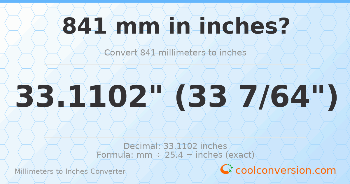 841 mm to inches — 33.1102"