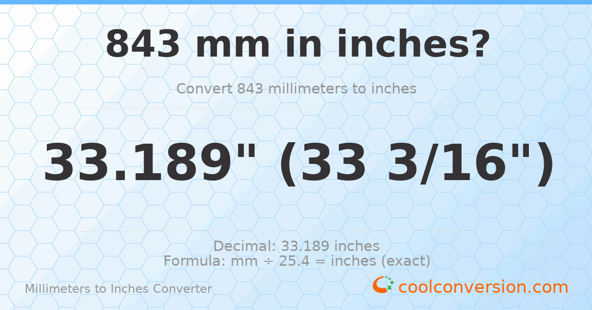 843 mm to inches — 33.189"