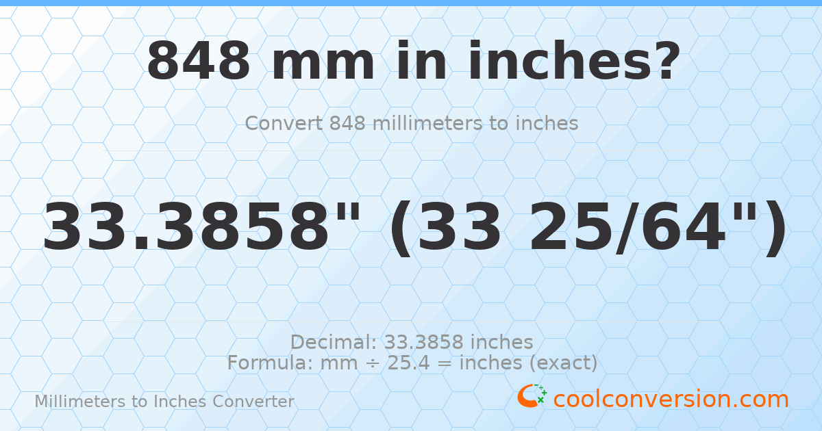 848 mm to inches — 33.3858"