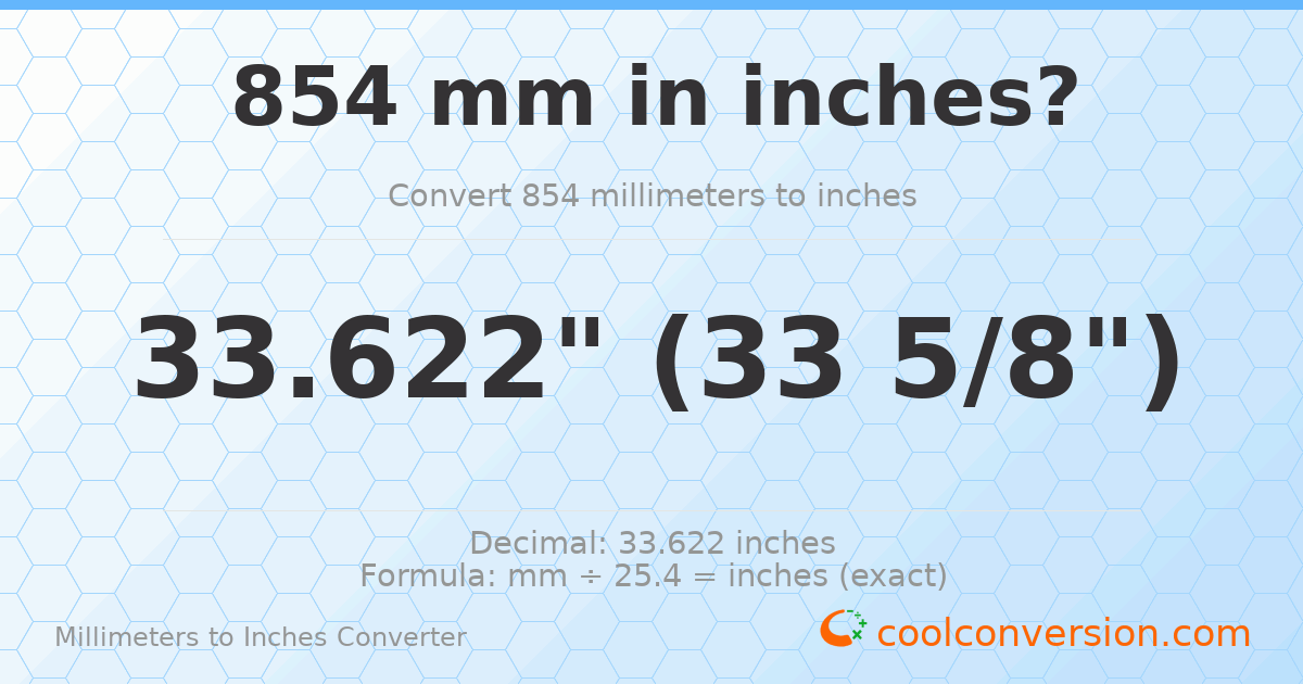 854 mm to inches — 33.622"