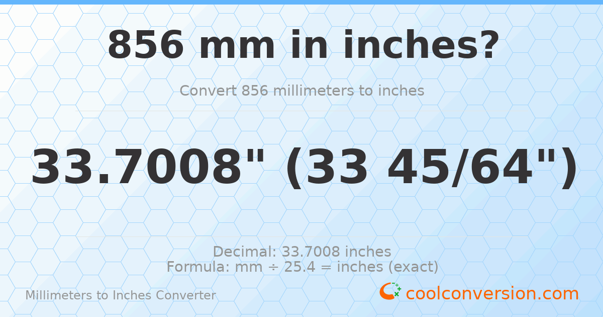 856 mm to inches — 33.7008"