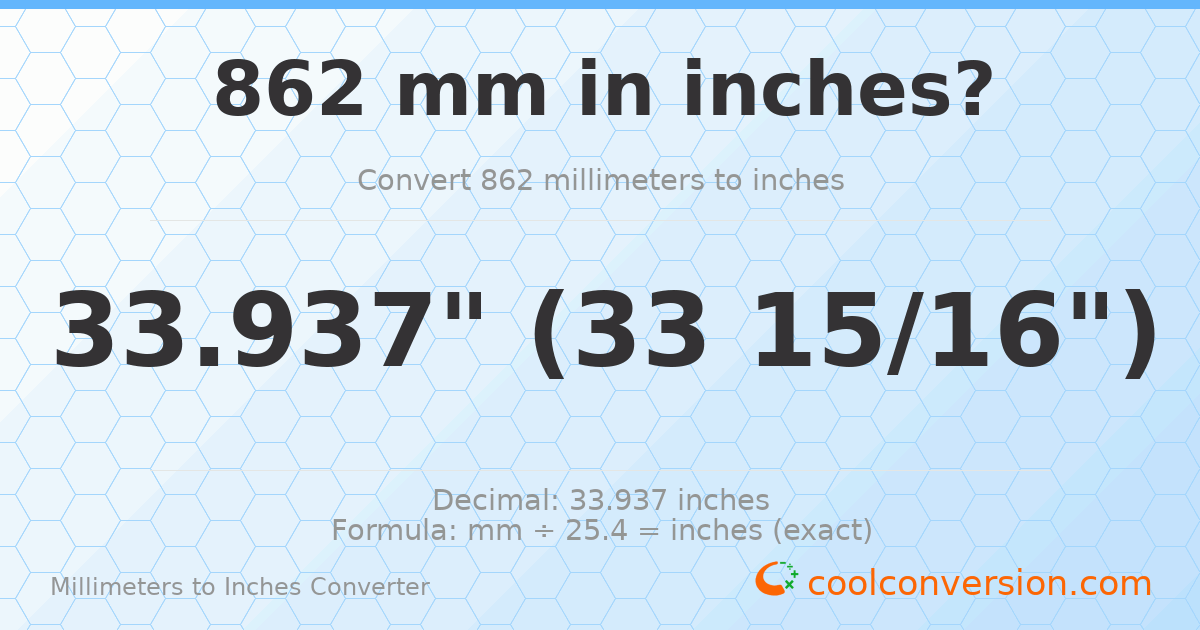 862 mm to inches — 33.937"