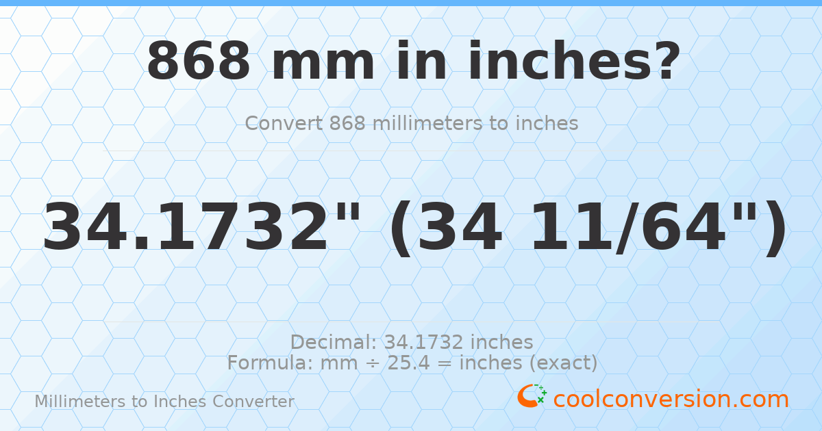 868 mm to inches — 34.1732"