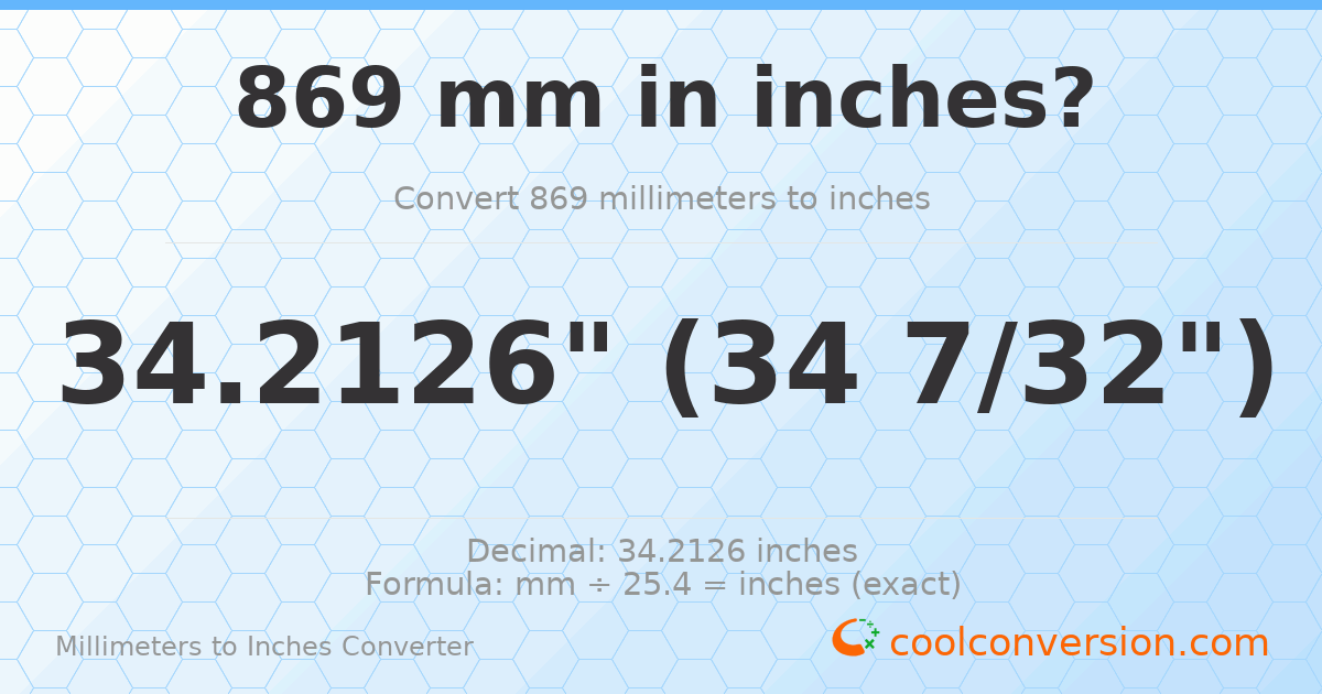 869 mm to inches — 34.2126"