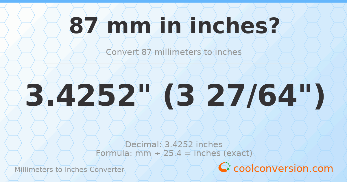87 mm to inches — 3.4252"