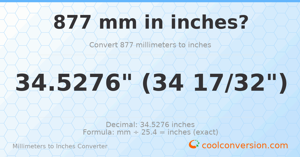 877 mm to inches — 34.5276"