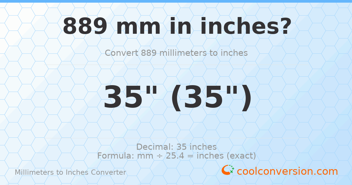 889 mm to inches — 35"