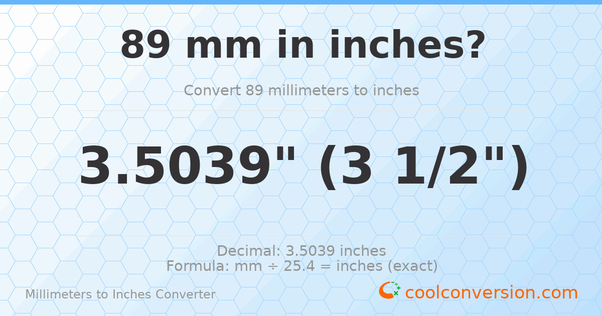 89 mm to inches — 3.5039"