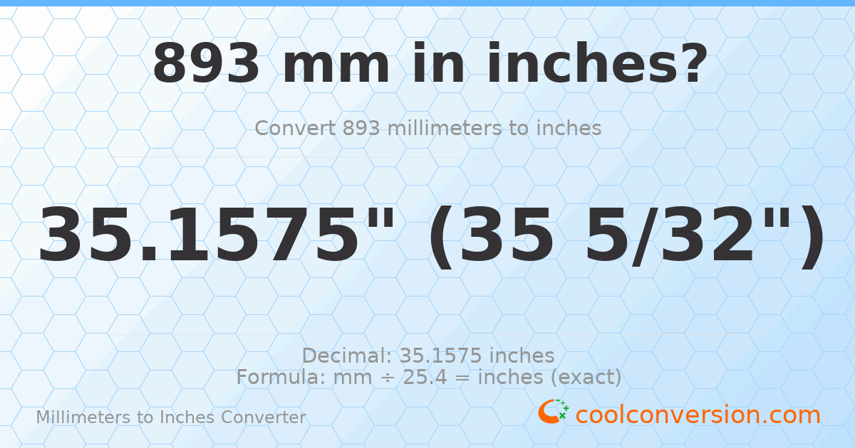 893 mm to inches — 35.1575"