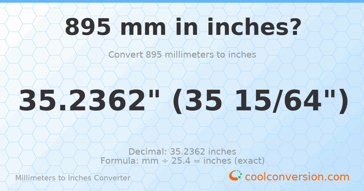895 mm to inches — 35.2362"