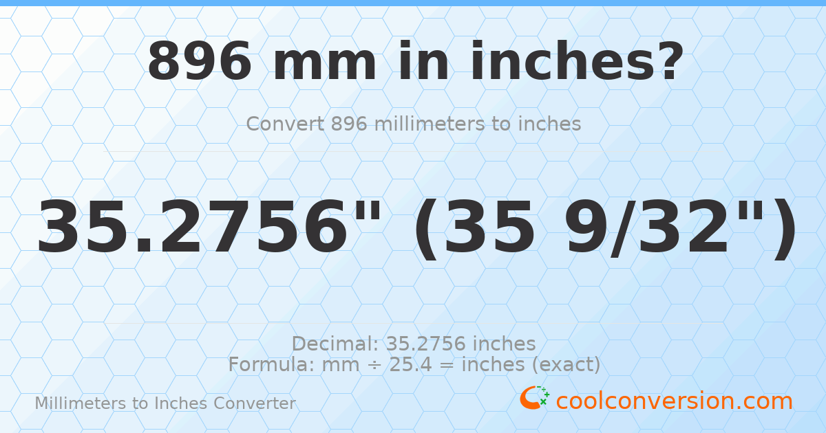 896 mm to inches — 35.2756"