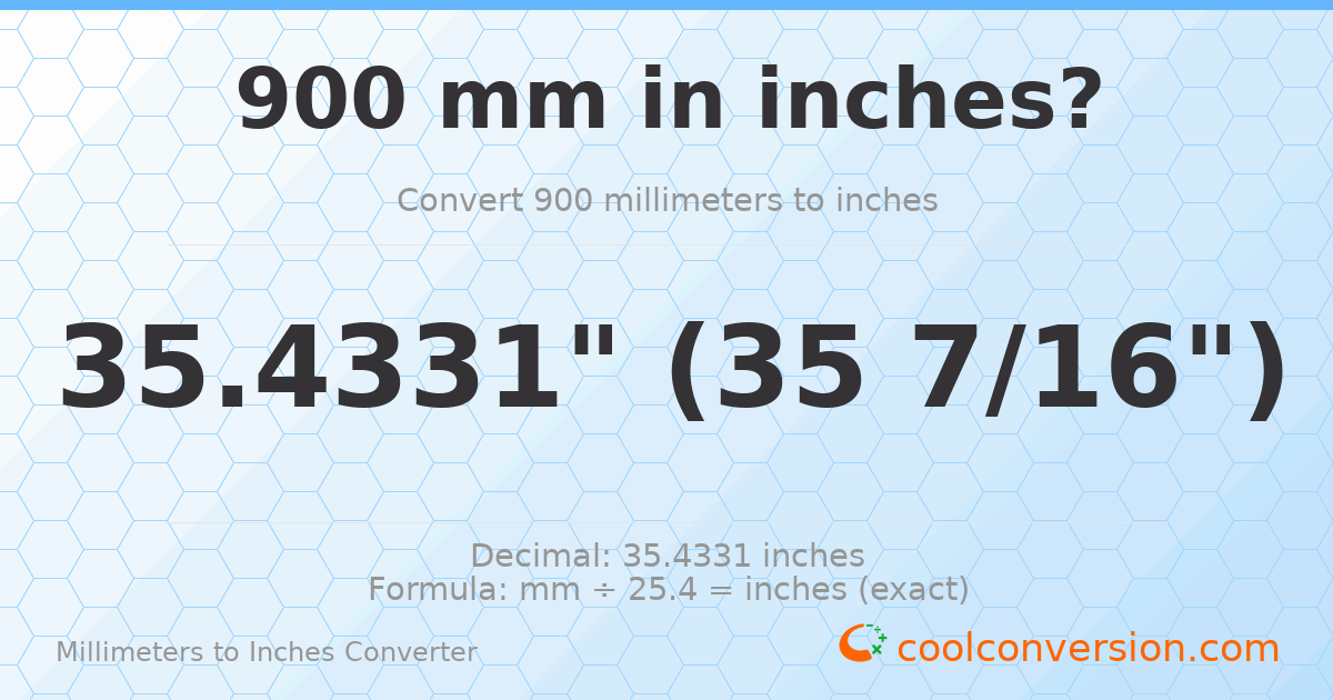 900 mm to inches — 35.4331"